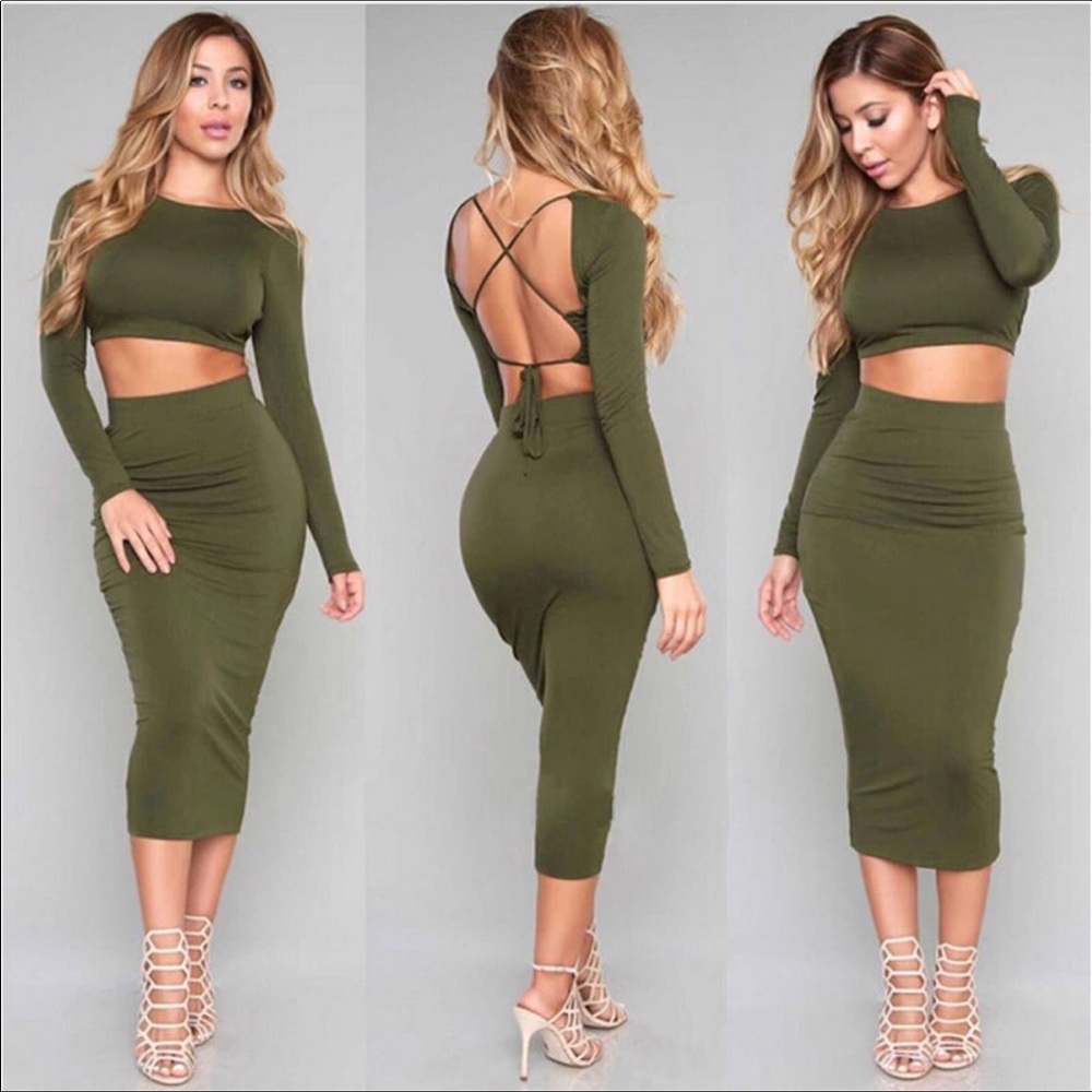 Why Don’t Love Me Two Piece Skirt & Top - Olive